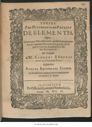 Theses Pro Disputatione Physica De Elementis