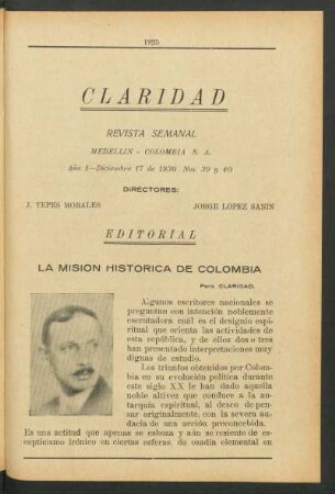 La misión histórica de Colombia : Editorial