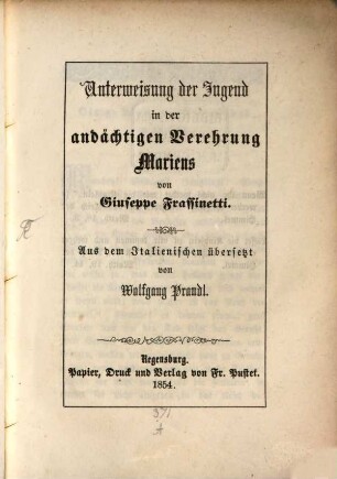 Unterweisung der Jugend in der andächtigen Verehrung Mariens