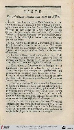 Liste des principaux Auteurs cités dans ces Effais