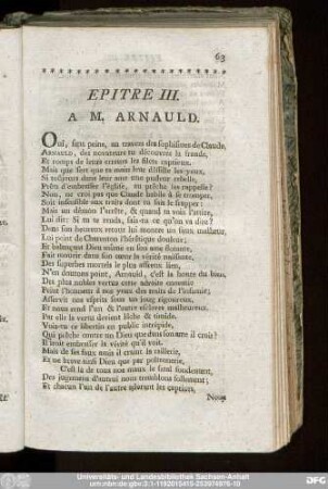 Epitre III. A M. Arnauld.