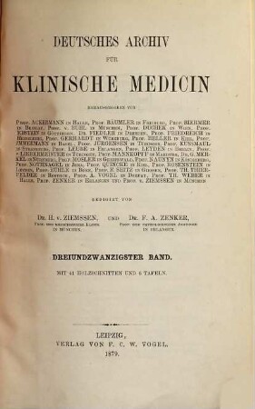 Deutsches Archiv für klinische Medizin. 23. 1879