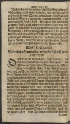Das IX. Capitul. Wie etliche Frantzosen/ erschröckliche Gotts-Lästerer seyn