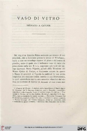 1: Vaso di vetro : trovato a Cavour