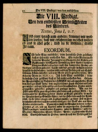 Die VIII. Predigt. Von den entblößten Heimlichkeiten des Sünders