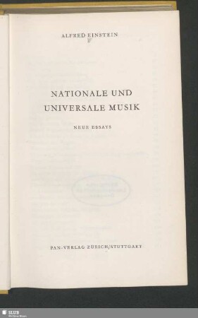 Nationale und universale Musik : neue Essays