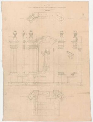 Thiersch, Friedrich von; Ludwigsburg; Garnisonkirche - Altar (Ansichten, Schnitte)