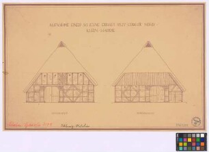 Kleinharrie ([Land]Kreis Plön): Erbhof Mohr. Scheune (1827 erbaut) Süd-Ansicht, Nord-Ansicht)