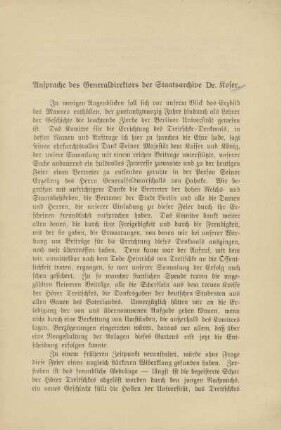 Ansprache des Generaldirektors der Staatsarchive Dr. Koser