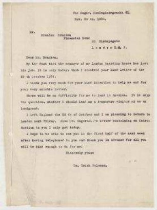 Brief von Erich Salomon an Brendon Bracken von Financial News