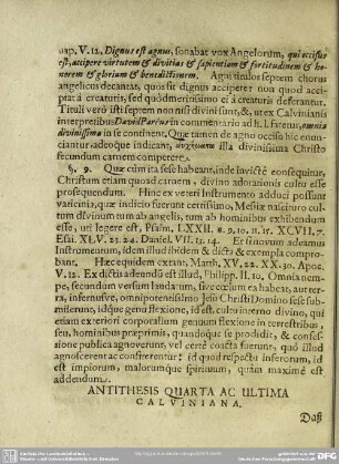 Antithesis Quarta Ac Ultima Calviniana