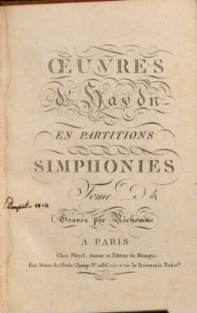 Oeuvres d'Haydn en partitions, 1,4. Simphonie [Hob. I,99]. - 156 S.