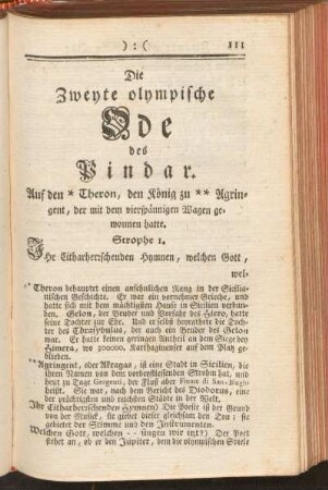 Die Zweyte olympische Ode des Pindar
