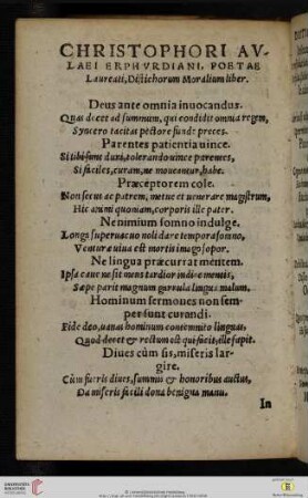 Christophori Avlaei Erphvrdiani, Poetae Laureati, Distichorum Moralium liber