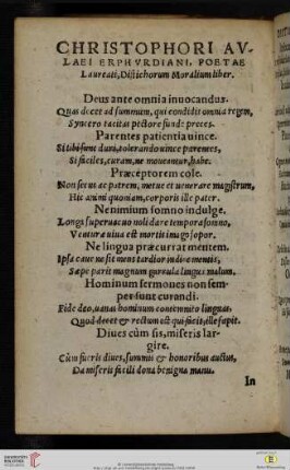 Christophori Avlaei Erphvrdiani, Poetae Laureati, Distichorum Moralium liber