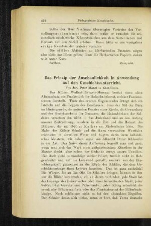 ¬Das¬ Prinzip der Anschaulichkeit in Anwendung auf den Geschichtsunterricht
