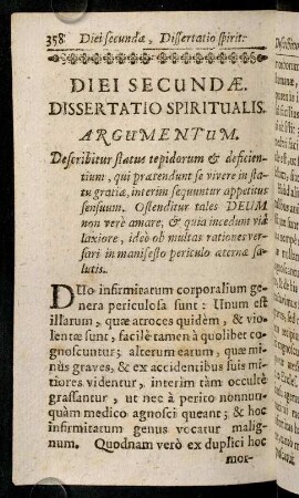 358-396, Diei Secunda. Dissertatio Spiritualis.