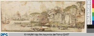 Italienische Stadt am Meer mit Fischerbooten