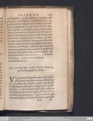 Al Signore Antonio Doria, per la Principessa di Salerno.
