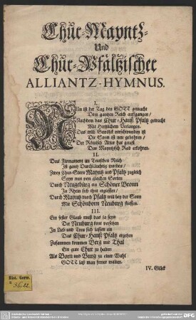 Chur-Mayntz- und Chur-Pfältzischer Alliantz-Hymnus