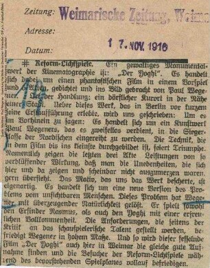Kritik aus Weimarische Zeitung (17.10.1916)