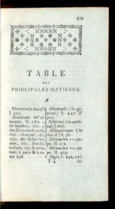 Table Des Principales Matieres.