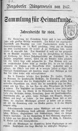 1908: Sammlung für Heimatkunde : Jahresbericht
