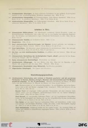 Arbeiten in Holz und Einrichtungsgegenstände (Nr. 280-284)