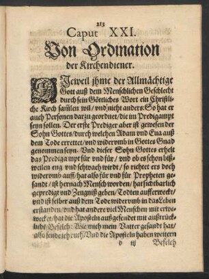 Caput XXI. Von Ordination der Kirchendiener.