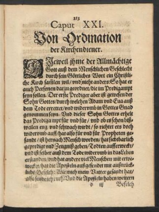 Caput XXI. Von Ordination der Kirchendiener.