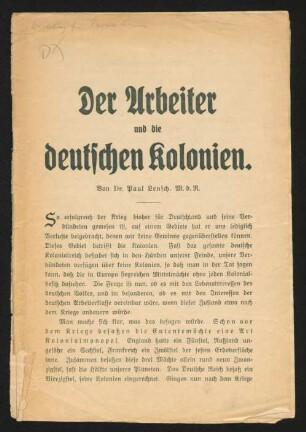 Der Arbeiter und die deutschen Kolonien