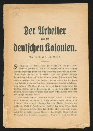 Der Arbeiter und die deutschen Kolonien