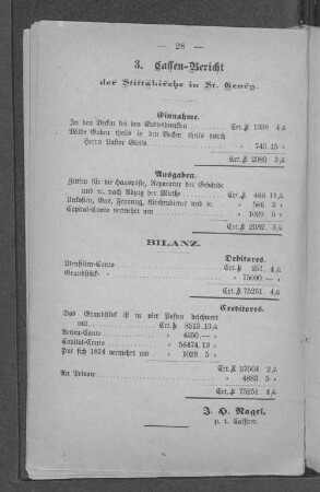 3. Cassen-Bericht der Stiftskirche in St. Georg.