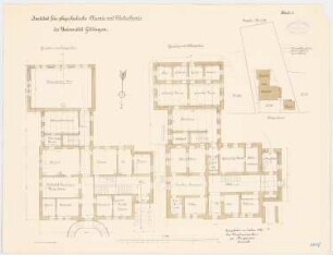Institut für Physikalische Chemie und Elektrochemie der Universität Göttingen: Lageplan 1:500, Grundriss Keller, Erdgeschoss 1:100