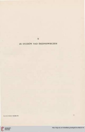 II. Ze studiów nad średniowieczem
