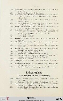 Lithographien, dabei Inkunabeln des Steindrucks (Nr. 2325-2481)