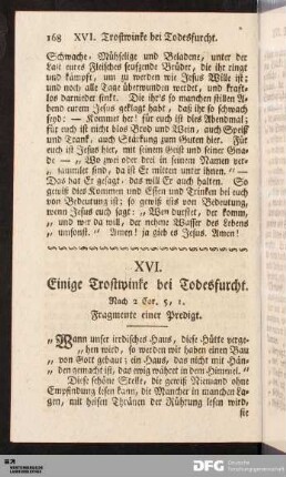 XVI. Einige Trostwinke bei Todesfurcht.