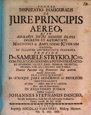Disputatio Inauguralis De Jure Principis Aereo