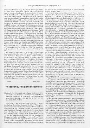 761-763 [Rezension] Clayton, Philip, Rationalität und Religion
