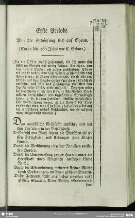 Erste Periode. Von der Schöpfung bis auf Cyrus