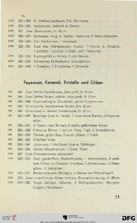 Fayencen, Keramik, Kristalle und Gläser (Nr.341-423)