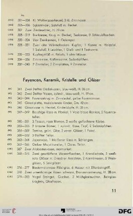 Fayencen, Keramik, Kristalle und Gläser (Nr.341-423)