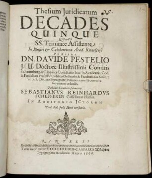 Thesium Iuridicarum Decades Quinque