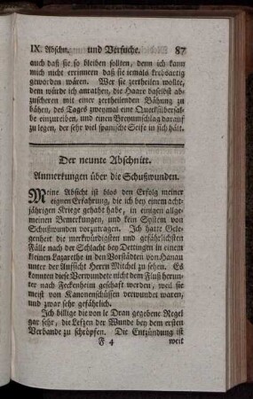 Der neunte Abschnitt. Anmerkungen über die Schußwunden.