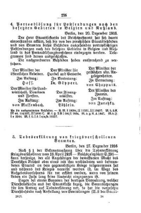 Todeserklärung von kriegsverschollenen Beamten : [A. Behörden und Beamte]