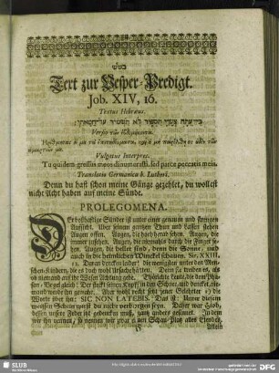 [Vesper-Predigt. Job. XIV, 16]