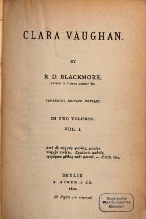 Clara Vaughan, 1