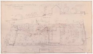 Haus Jansen, Berlin-Grunewald: Gartenplan, Grundriss, Längsprofil 1:100 (von Inv.Nr. 21966)