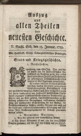 II. Nachl. Cob. den 13. Januar, 1759.