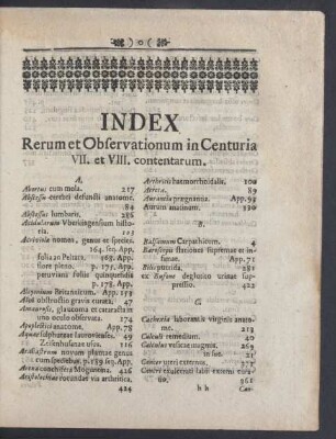 Index Rerum et Observationum in Centuria VII. et VIII. contentarium